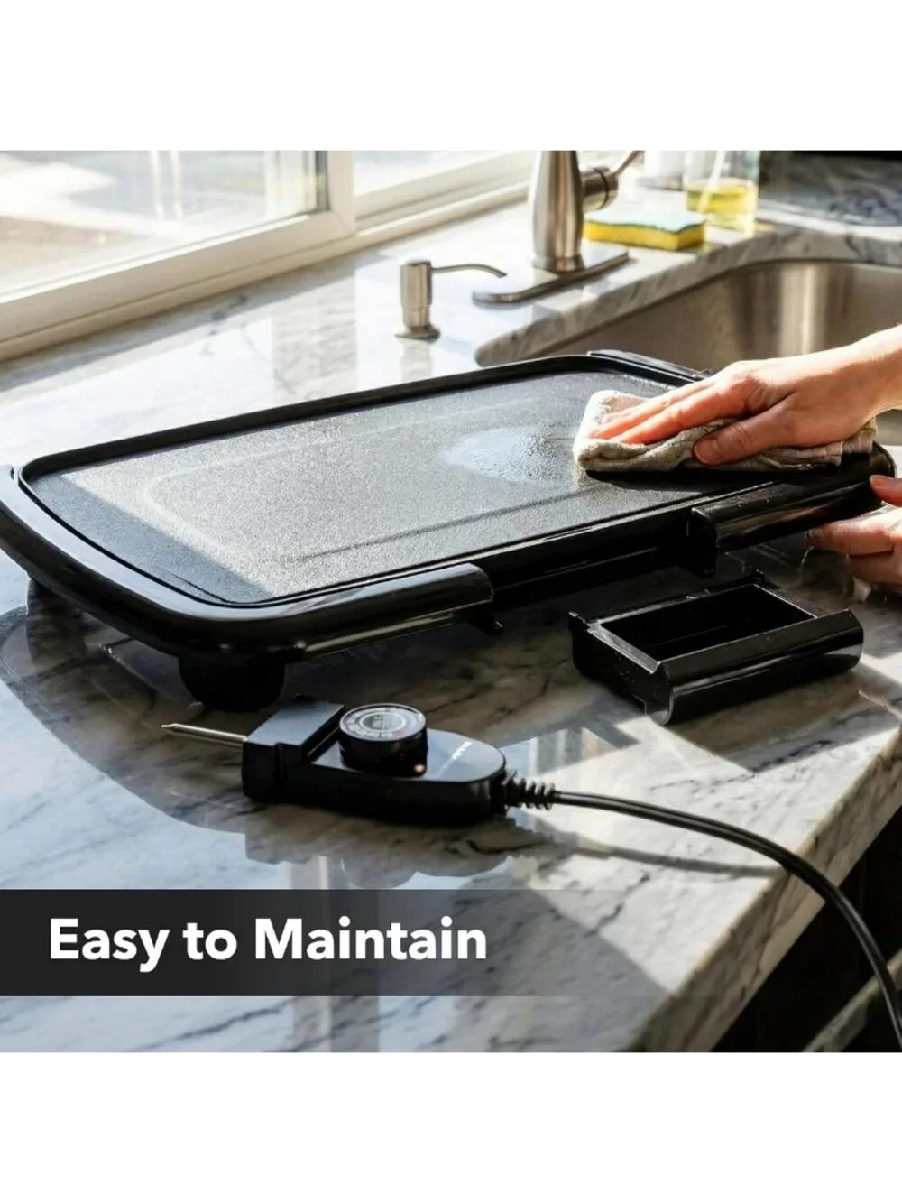 Non-Stick Electric Griddle 16x10 Inch, Removable Temp Control, Indoor Grill for